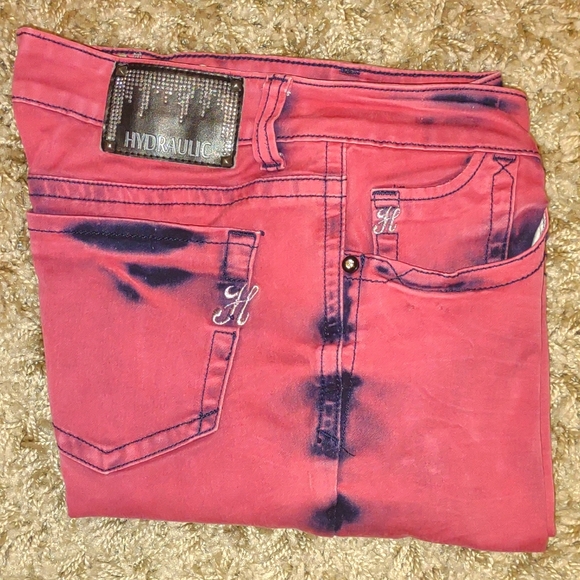 Hydraulic Jeans 11/12 Bailey Super Skinny bold rose color with black accents VGC - Picture 3 of 15